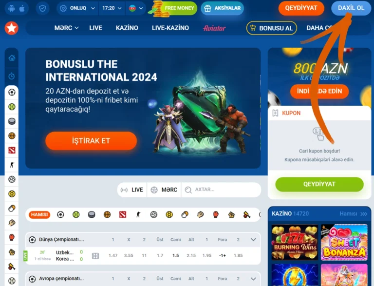 Banqladeşdəki Mostbet rəsmi saytına gedin və mavi giriş düyməsini klikləyin, addım 1
